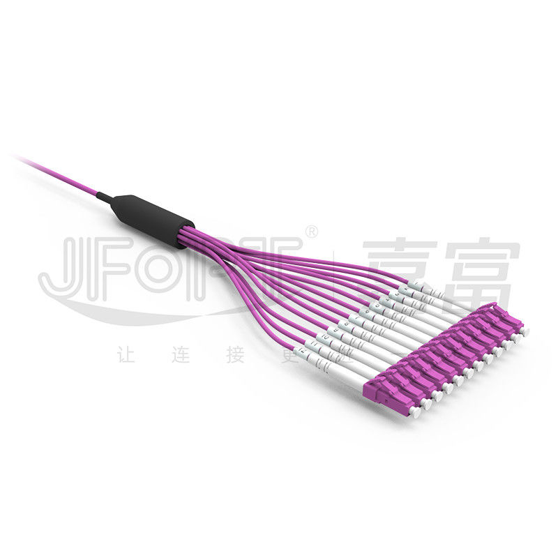 Mini Cable 12 retira o núcleo do cabo de fibra ótica pre terminado com ramo multimodo da violeta OM4 0.5m dos conectores do LC UPC