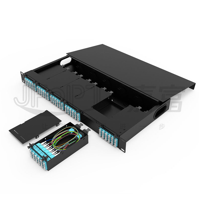 As gavetas do painel de remendo de fibra 6pcs da montagem em rack MPO com núcleos 1pc 24 ou 2pcs 12 retiram o núcleo do cabo de MPO-LC