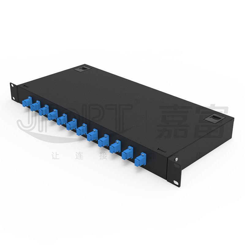 Painel de remendo de fibra da montagem em rack do porto do SC 12 com adaptadores de SC/UPC e tranças de 1m