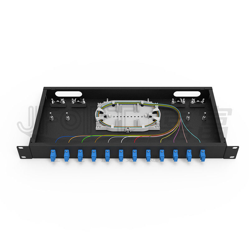Painel de remendo de fibra da montagem em rack do porto do SC 12 com adaptadores de SC/UPC e tranças de 1m