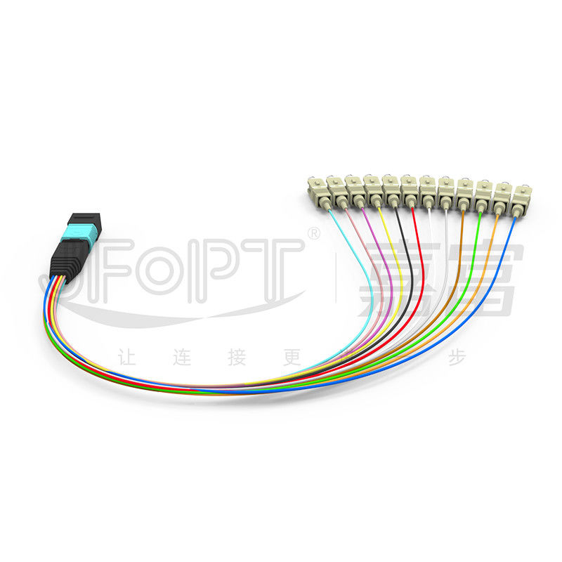 cabo multimodo MPO/PC da fuga de 0.3m OM3 MPO - cabo de remendo de pequenas perdas do ramo do SC/APC 0.9mm