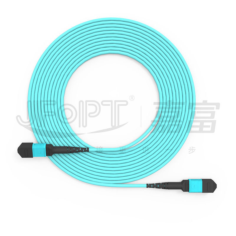 MPO-MPO Trunk Cable Aqua Round Boot Fiber Optic Pigtail Patch Cord para soluções de rede versáteis