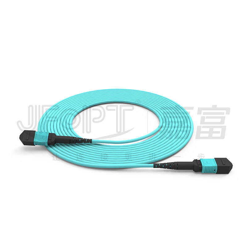 MPO-MPO Trunk Cable Aqua Round Boot Fiber Optic Pigtail Patch Cord para soluções de rede versáteis