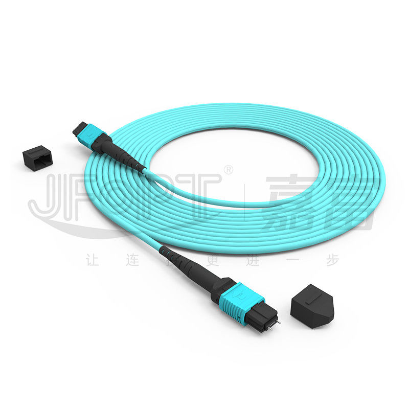 MPO-MPO Trunk Cable Aqua Round Boot Fiber Optic Pigtail Patch Cord para soluções de rede versáteis
