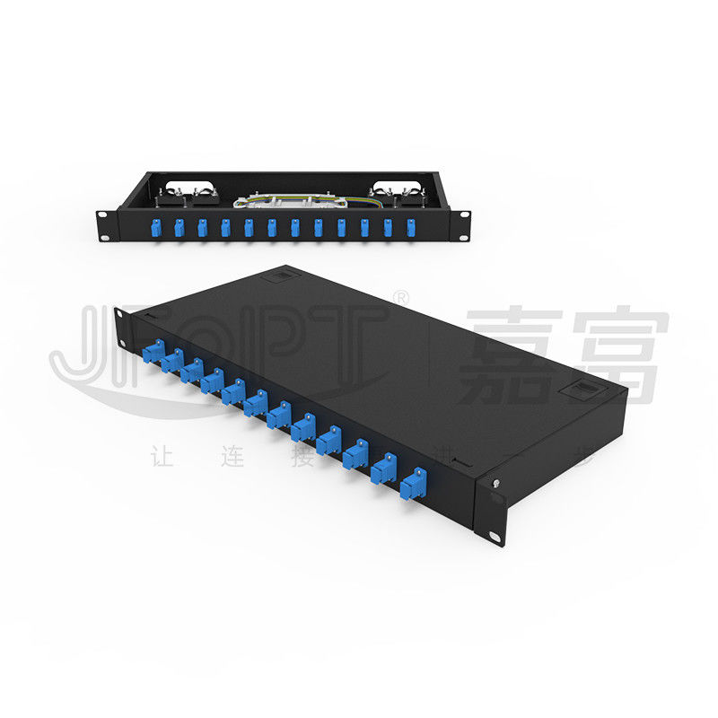 LC/SC/FC/ST Rack Mount Fiber Patch Panel 12/24core com 19 polegadas de tamanho de abertura do botão da porta