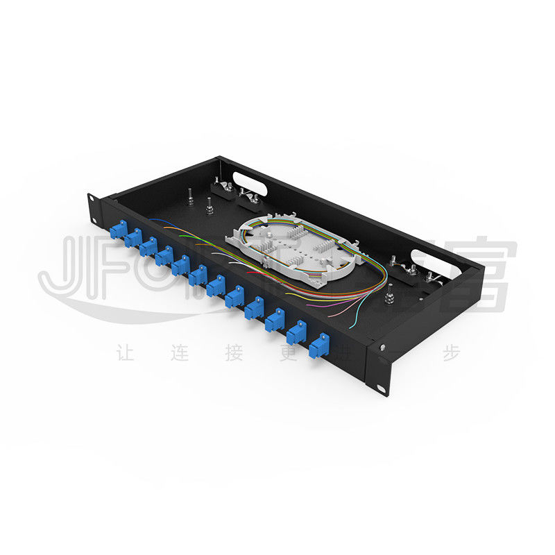 LC/SC/FC/ST Rack Mount Fiber Patch Panel 12/24core com 19 polegadas de tamanho de abertura do botão da porta