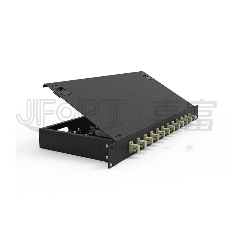 LC/SC/FC/ST Rack Mount Fiber Patch Panel 12/24core com 19 polegadas de tamanho de abertura do botão da porta