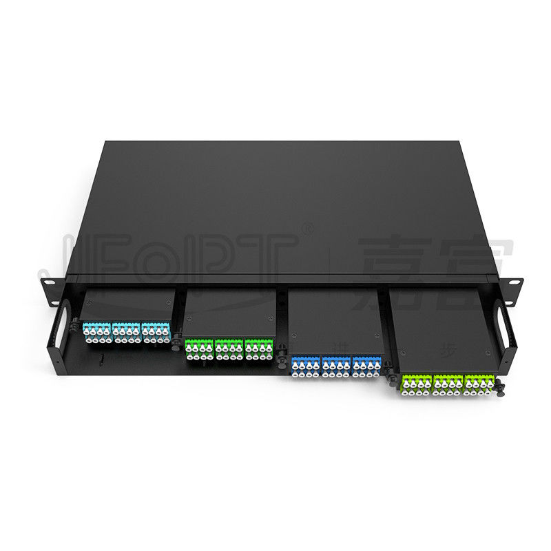 19 polegadas 1U 96 núcleo 4 peças caixa de módulo MPO patch panel ODF com padrão padrão de seqüência de fio LC Metal Rack montado