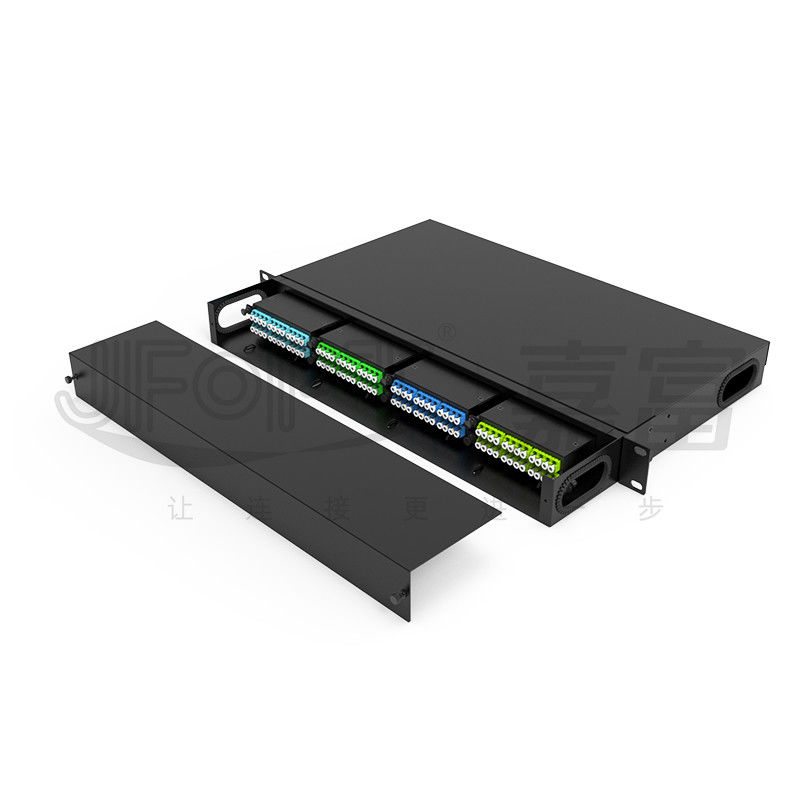19 polegadas 1U 96 núcleo 4 peças caixa de módulo MPO patch panel ODF com padrão padrão de seqüência de fio LC Metal Rack montado