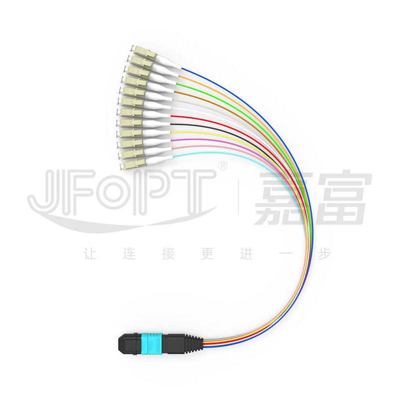 SENKO MPO LC Breakout Cable Low Loss Insertion Aqua/Beige Connector 850/1300nm 0,9mm Cordão de Fibra Óptica