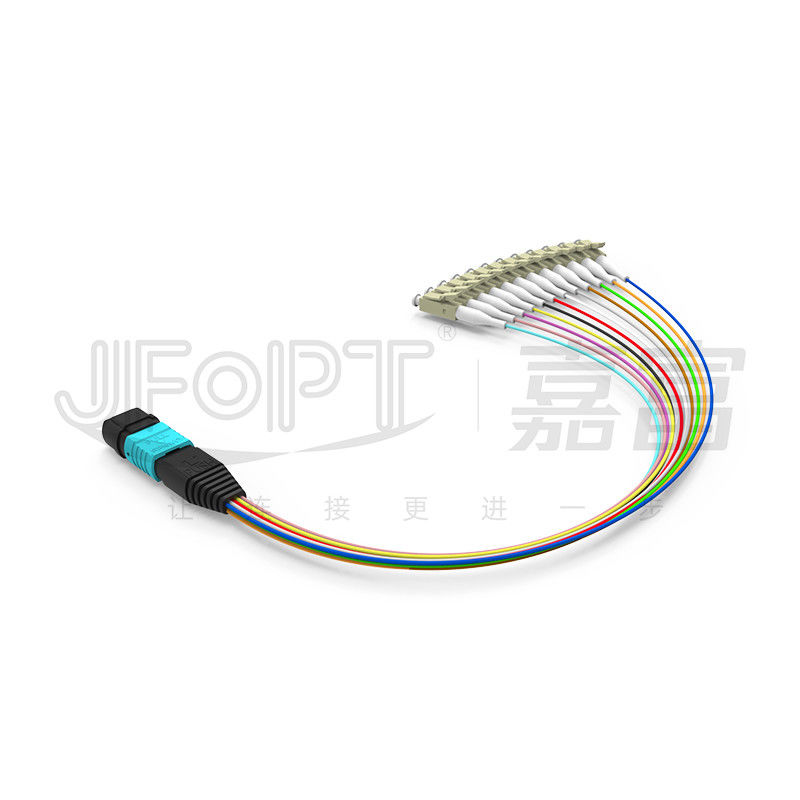 SENKO MPO LC Breakout Cable Low Loss Insertion Aqua/Beige Connector 850/1300nm 0,9mm Cordão de Fibra Óptica