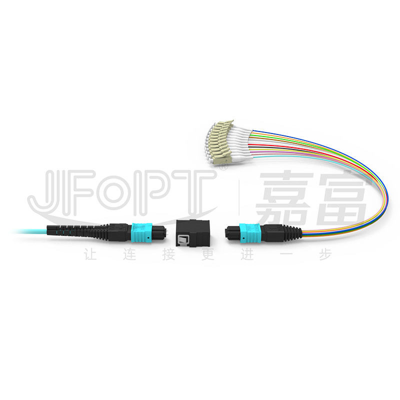SENKO MPO LC Breakout Cable Low Loss Insertion Aqua/Beige Connector 850/1300nm 0,9mm Cordão de Fibra Óptica